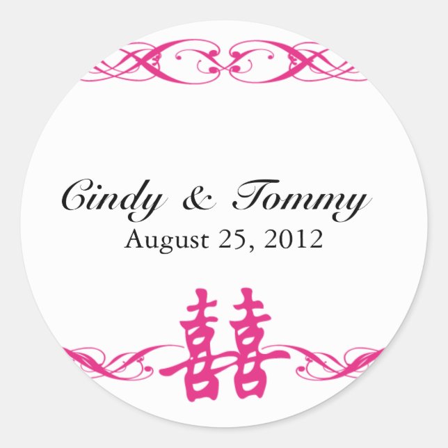 Double Happiness with Scrolls Stickers Hot Pink (Front)