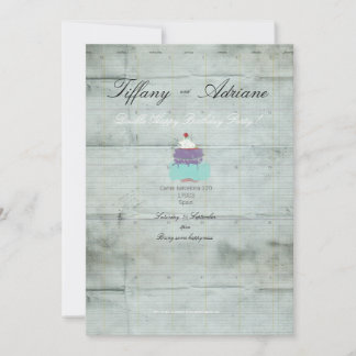 Double Happy Birthday Cake cherry Invitation