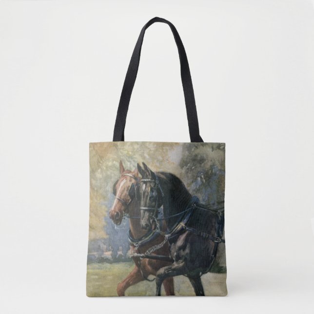 Double Harness Black Beauty Ginger Horse Painting Tote Bag (Front)