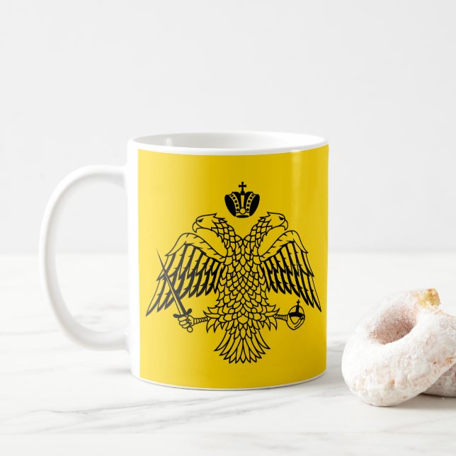 Double Headed Eagle Byzantine & Christian Emblem Coffee Mug (With Donut)