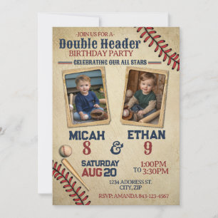 Double Header Baseball birthday invitation