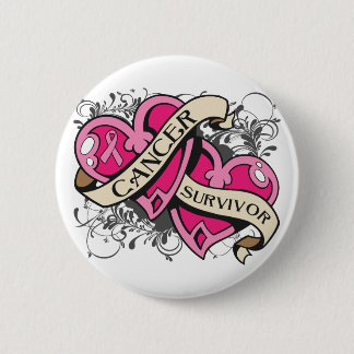 Double Heart Breast Cancer Survivor 6 Cm Round Badge