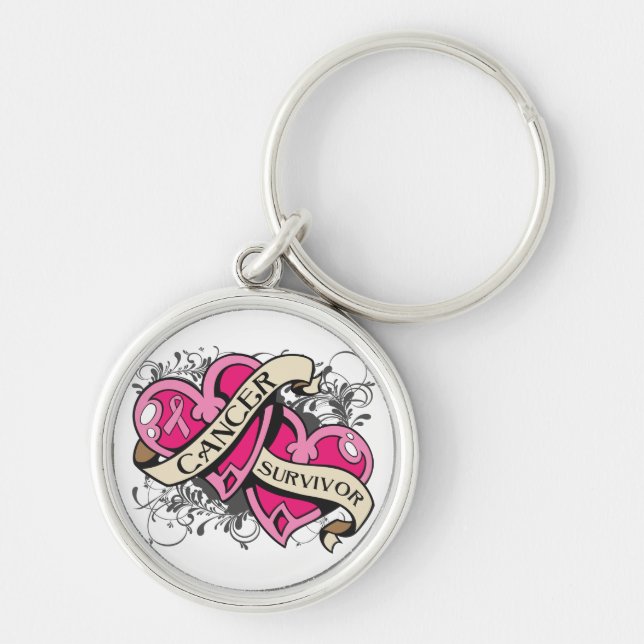 Double Heart Breast Cancer Survivor Key Ring (Front)