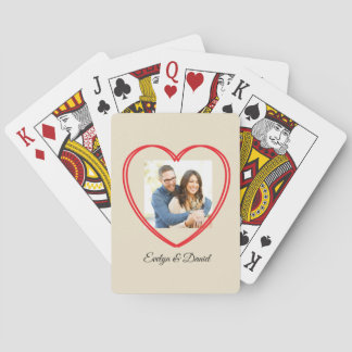 Double heart custom photo and names playing cards
