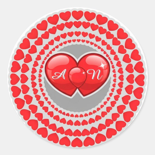Double Heart Illustration For Valentine Classic Round Sticker (Front)