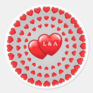 Double Heart Illustration For Valentine Classic Round Sticker