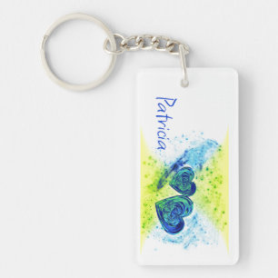 Double Hearts Blue And Yellow Key Ring