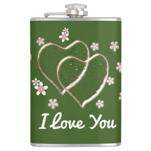 double hearts, hip flask