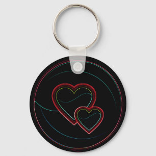 Double Hearts In Black Key Ring