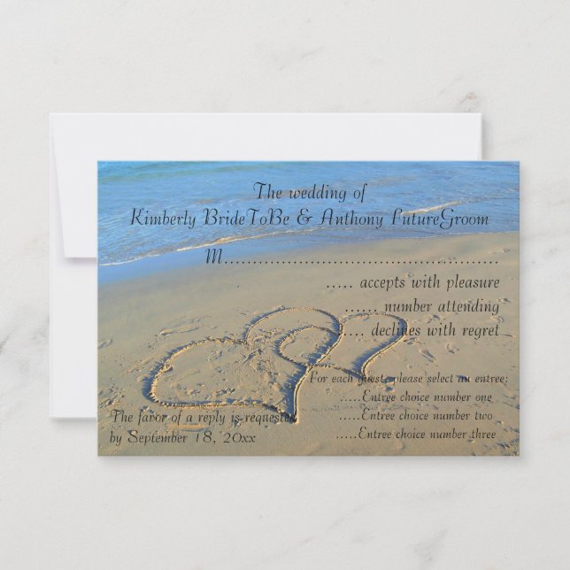 Double Hearts in Sand Wedding RSVP (Front)