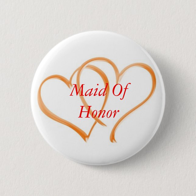 Double Hearts Maid of Honour 6 Cm Round Badge (Front)