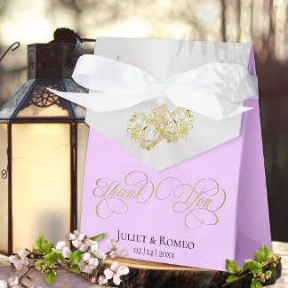 Double Hearts Thank You- Lavender/Gold Favour Box