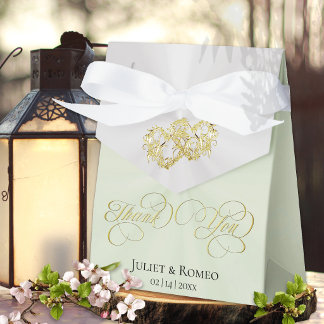 Double Hearts Thank You- Sage/Gold Favour Box
