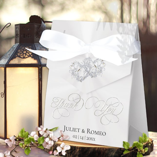 Double Hearts Thank You- White/Silver Favour Box (Creator Uploaded)