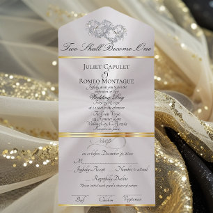 Double Hearts - White Pearl/Silver All In One Invitation