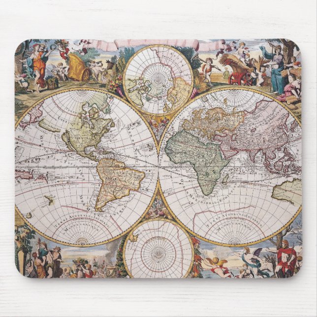Double Hemisphere Polar Map Mouse Mat (Front)