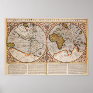 Double Hemisphere World Map, 1587 Poster
