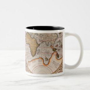 Double Hemisphere World Map, 1587 Two-Tone Coffee Mug