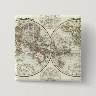 Double Hemisphere World Map 15 Cm Square Badge