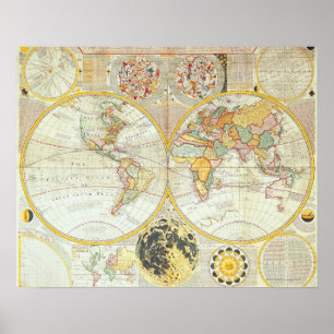 Double Hemisphere World Map Poster
