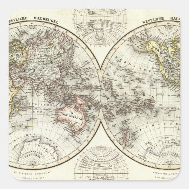 Double Hemisphere World Map Square Sticker (Front)