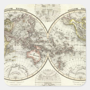 Double Hemisphere World Map Square Sticker