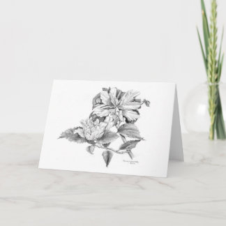 Double Hibiscus in pencil Thank You Card