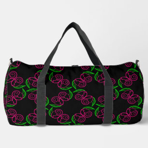Double Hot Pink Rose Pattern Duffle Bag