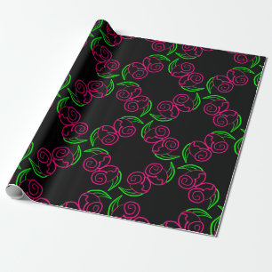 Double Hot Pink Rose Pattern Wrapping Paper