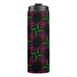 Double Hot Pink Roses Pattern Thermal Tumbler