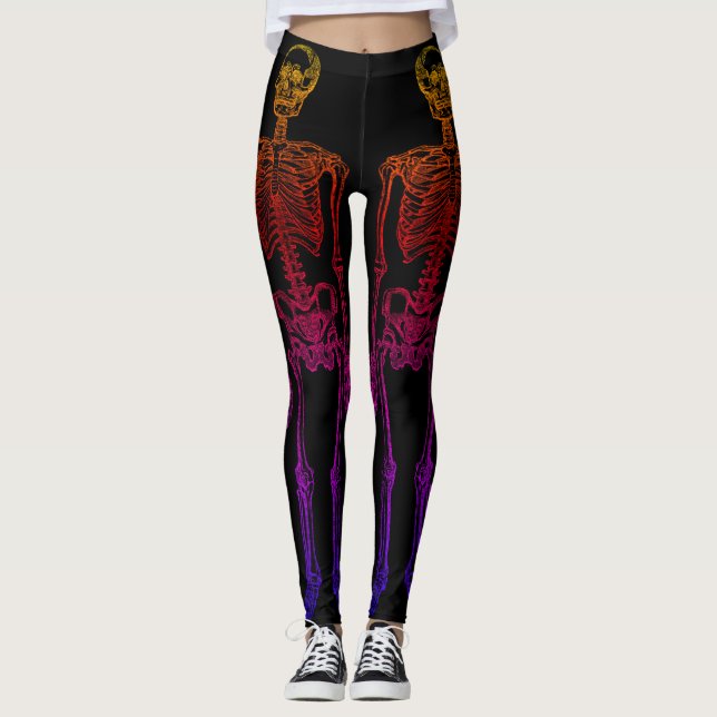 Double Human Skeletons Black Leggings (Front)