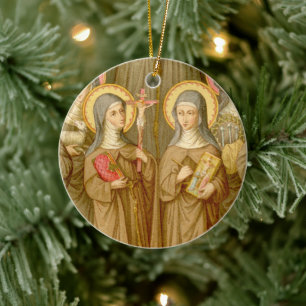 Double Image Two Poor Clare Saints (SAU 027) Ceramic Tree Decoration