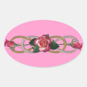 Double Infinity Silver Gold Roses Oval Sticker