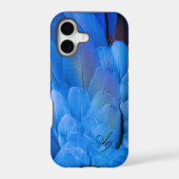 Double initials monogrammed blue feather wing bird