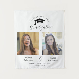 Double Joint Graduation Party 2 Photo Welcome Tapestry