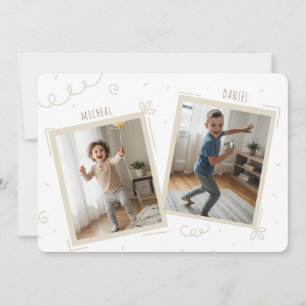 Double Kids Boys Sibling Photo Joint Birthday Invitation