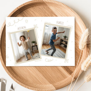 Double Kids Boys Sibling Photo Joint Birthday Invitation