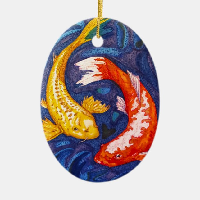 Double Koi Fish Design Ceramic Tree Decoration (Front)