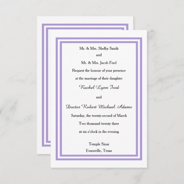 Double Lavender Trim - 3x5 Wedding Invitation (Front/Back)