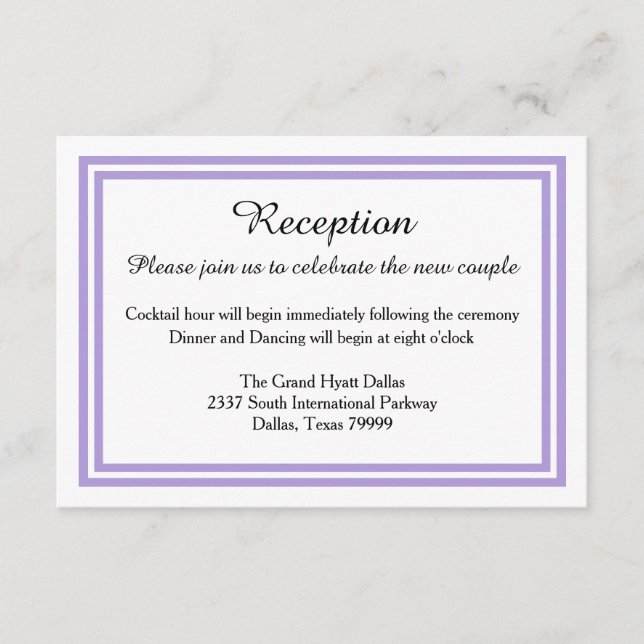 Double Lavender Trim - Reception Invition Enclosure Card (Front)