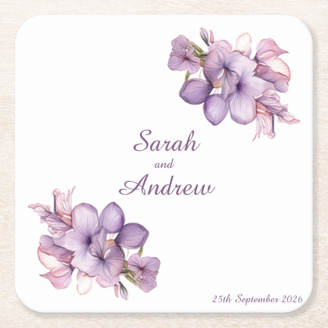 Double Lilah Flower: Personalized Wedding Coasters (Front)