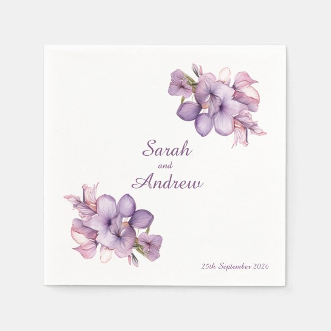 Double Lilah Flower: Personalized Wedding Napkins (Front)