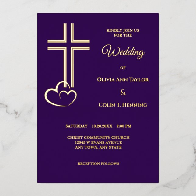 Double Line Cross Hearts on Purple Wedding (Front)
