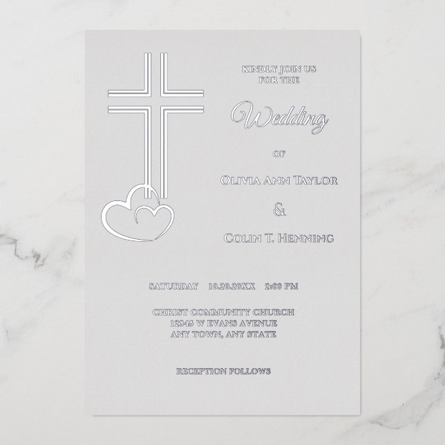 Double Line Cross Hearts on Silver Wedding (Front)
