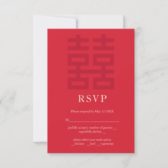 Double Luck Chinese Wedding RSVP Card (Front)