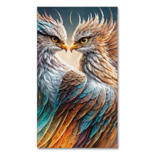 Double majestic fenix bird Oil painting, 3d, Magnetic Business Card