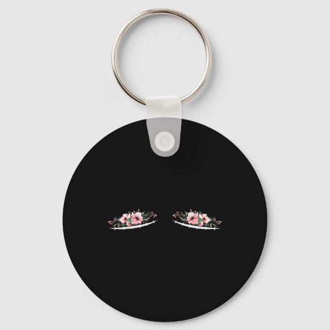 Double Mastectomy Scars with Flowers Breast Cancer Key Ring (Front)