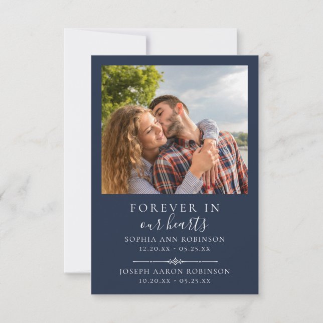 Double Memorial Photo Funeral Blue Prayer Card (Front)