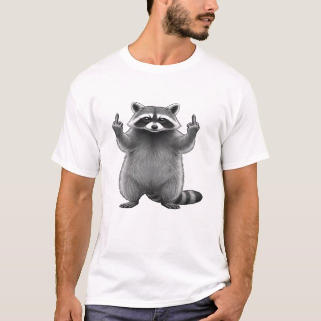 Double Middle Finger Racoon  T-Shirt (Front)