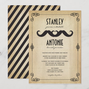 Double Moustaches Love Vintage Paper Gay Wedding Invitation